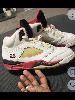 Jordan 5 Retro White Black Red Men's Athletic Shoes